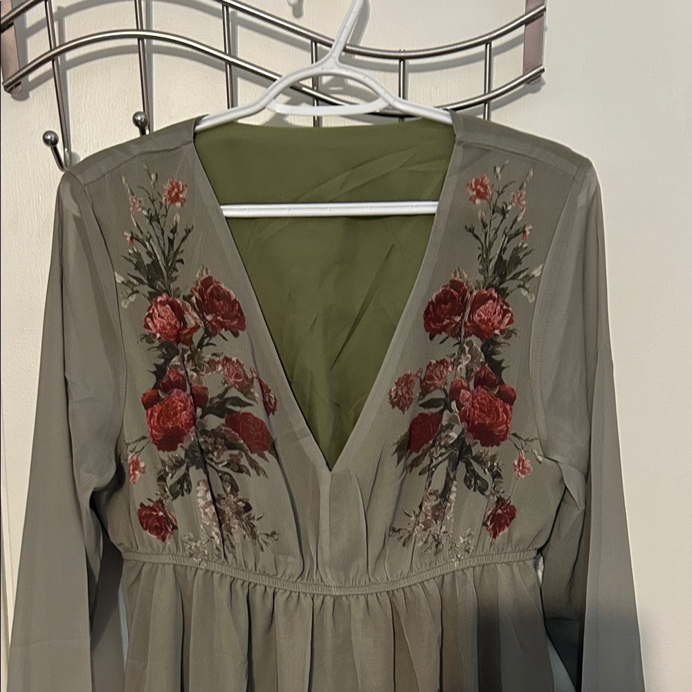 Floral Embroidered V-Neck Dress